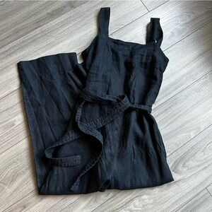 Quince 100% linen square neck black jumpsuit